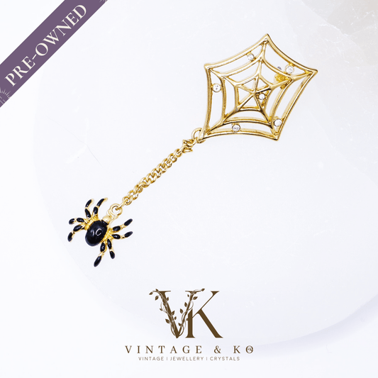 Gold and Black Spiderweb Pin with Spider