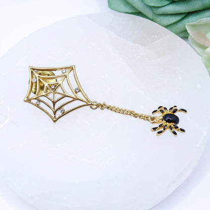 Gold and Black Spiderweb Pin with Spider