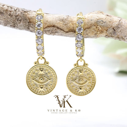 Gold Evil Eye Huggie Earrings | .925 Sterling Silver