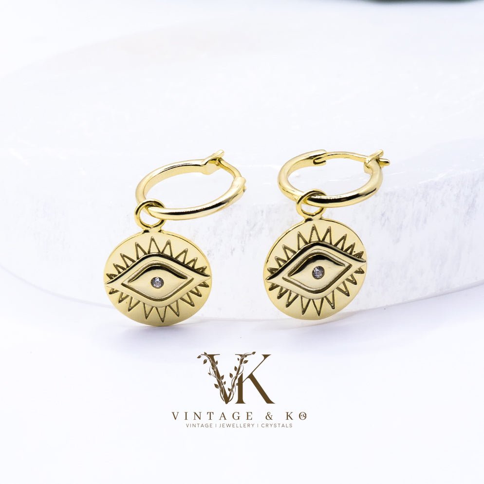Gold Evil Eye Huggie Earrings | .925 Sterling Silver