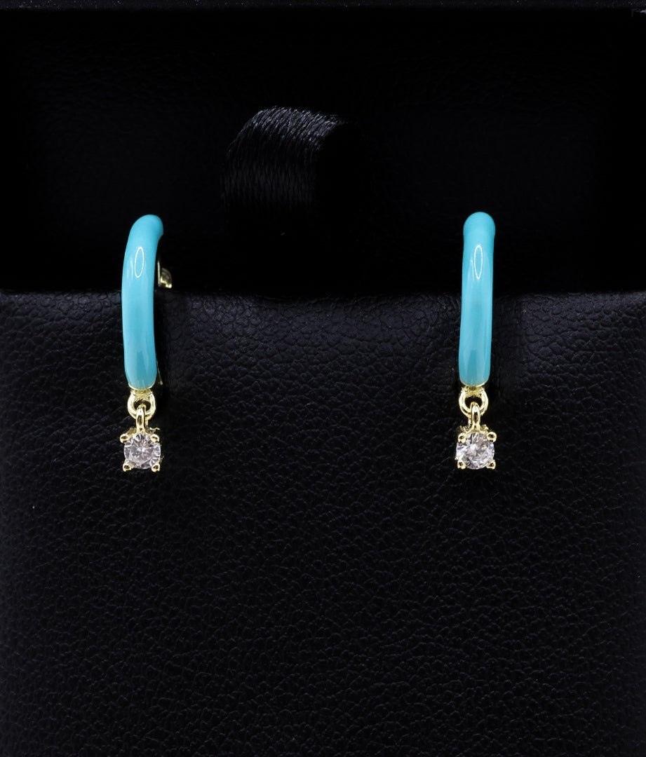 Gold Plated Hoop Earrings with CZ Charm | .925 Sterling Silver