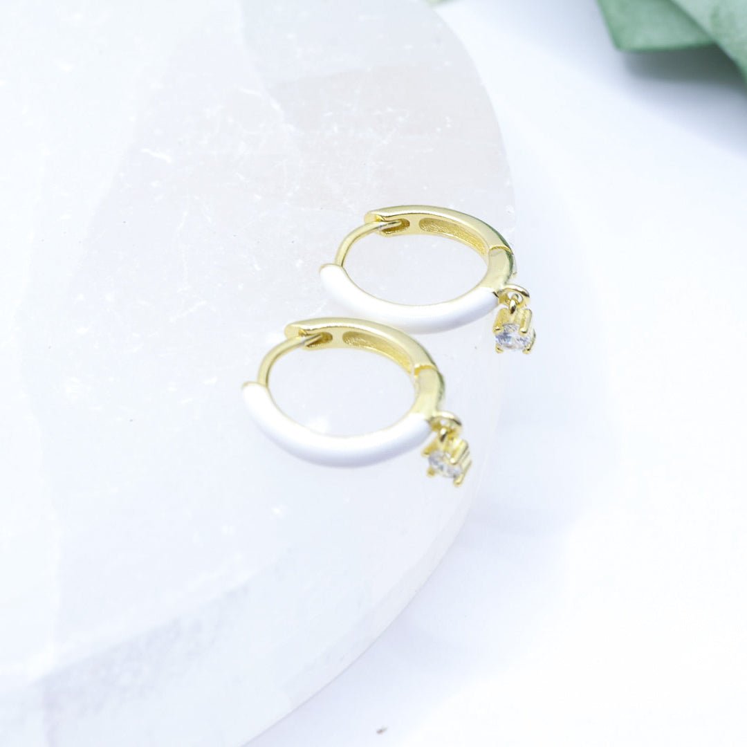 Gold Plated Hoop Earrings with CZ Charm | .925 Sterling Silver
