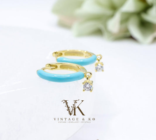 Gold Plated Hoop Earrings with CZ Charm | .925 Sterling Silver