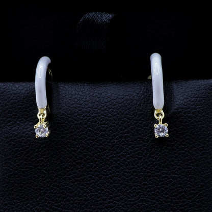 Gold Plated Hoop Earrings with CZ Charm | .925 Sterling Silver