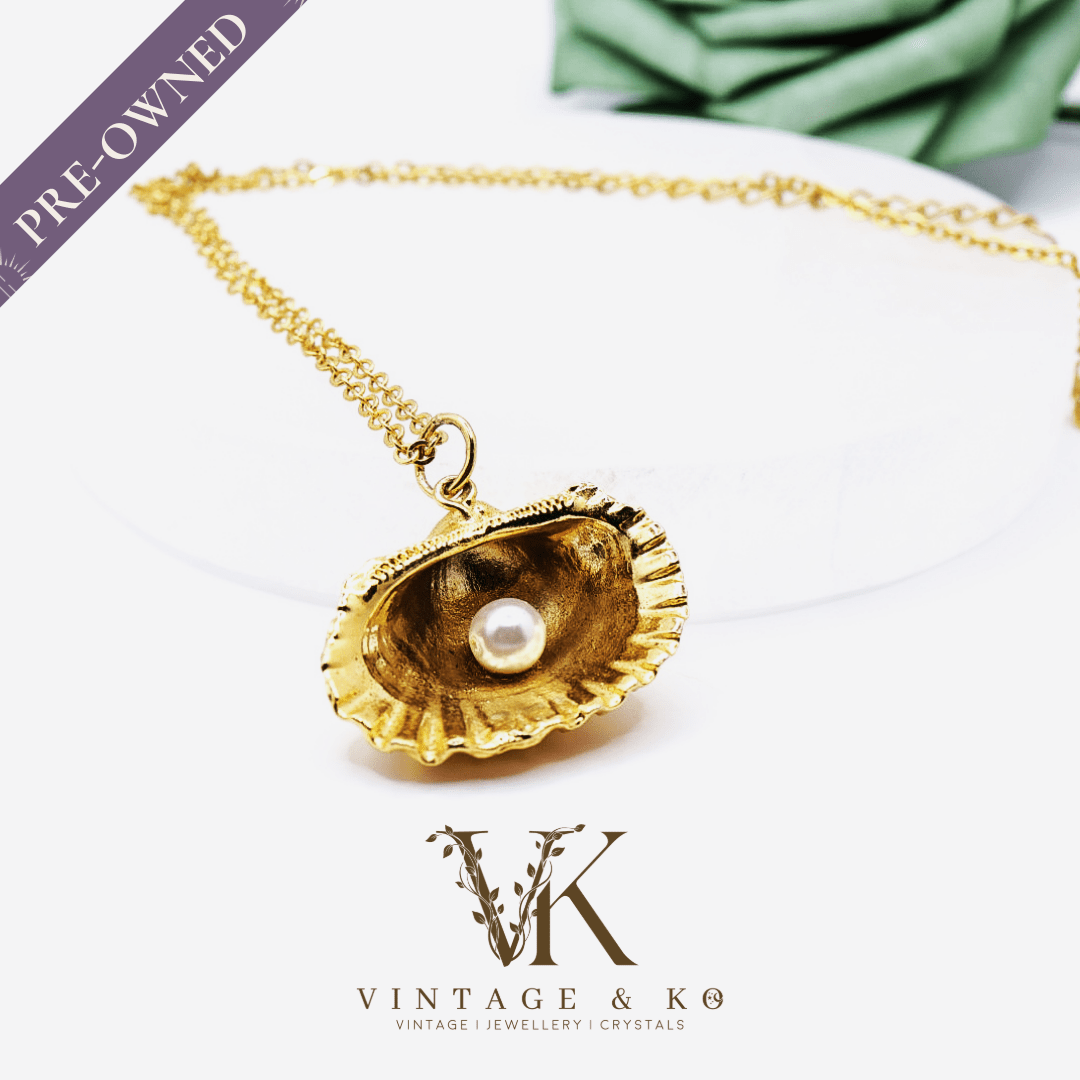 Gold Toned Faux Pearl Shell Pendant Necklace