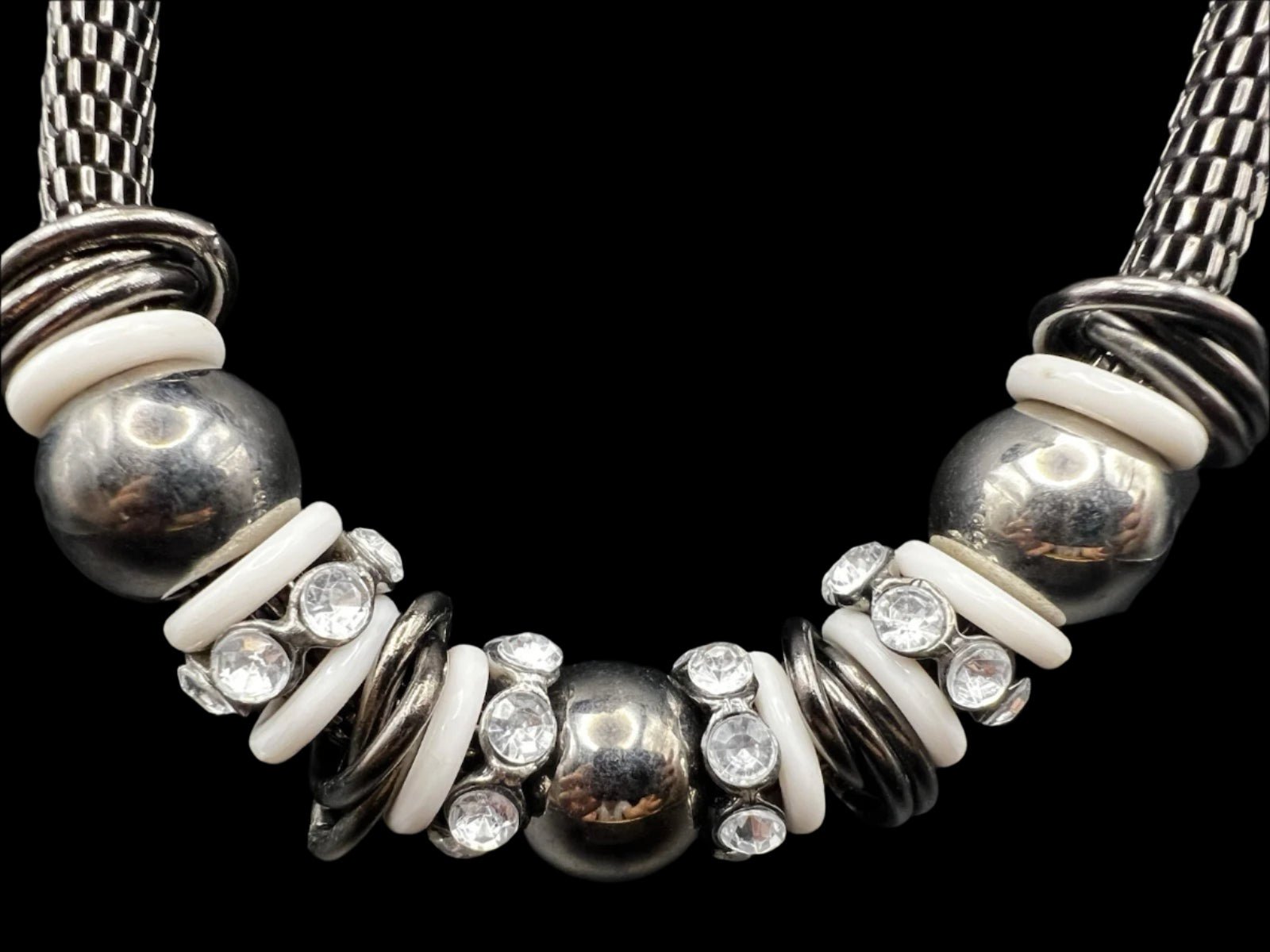 Gun Metal Grey Mesh Beaded Statement Necklace