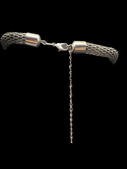 Gun Metal Grey Mesh Beaded Statement Necklace