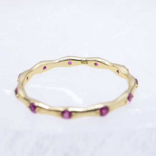 Hot Pink CZ Wavy Ring | Gold - plated .925 Sterling Silver