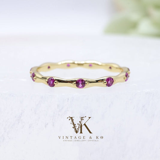 Hot Pink CZ Wavy Ring | Gold - plated .925 Sterling Silver