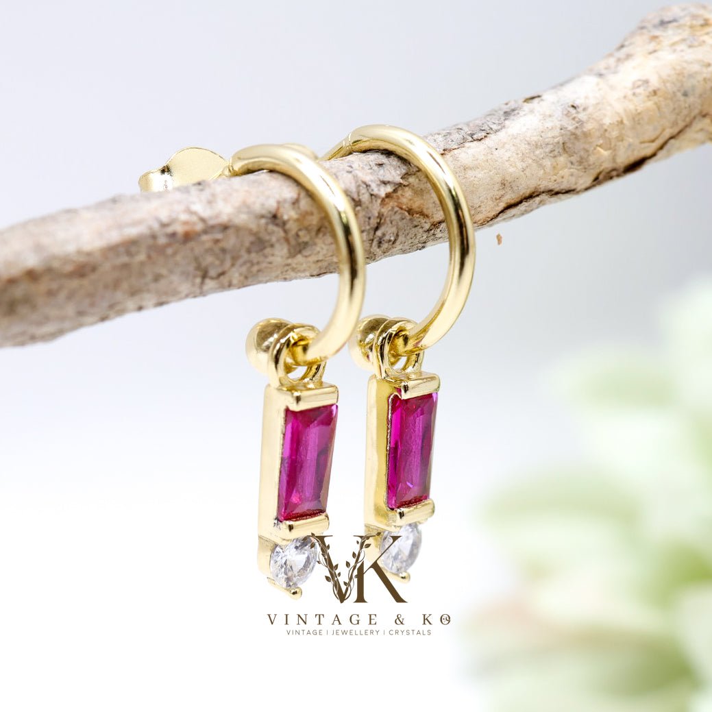 Hot Pink Half - hoop Stud Earrings with CZ | .925 Sterling Silver