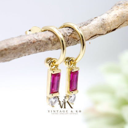 Hot Pink Half - hoop Stud Earrings with CZ | .925 Sterling Silver