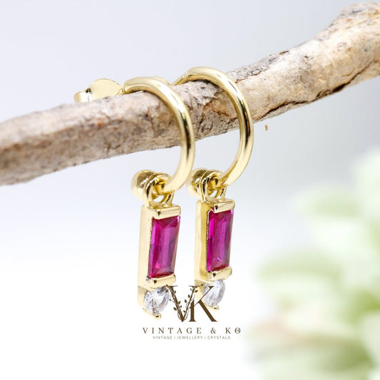 Hot Pink Half - hoop Stud Earrings with CZ | .925 Sterling Silver