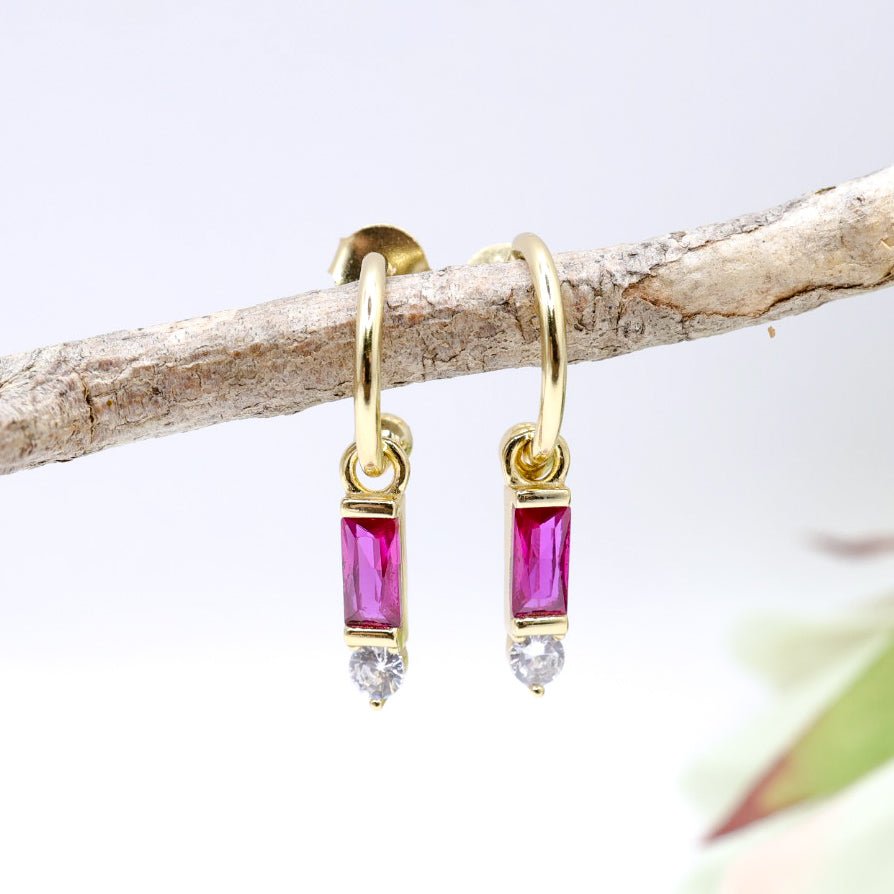 Hot Pink Half - hoop Stud Earrings with CZ | .925 Sterling Silver