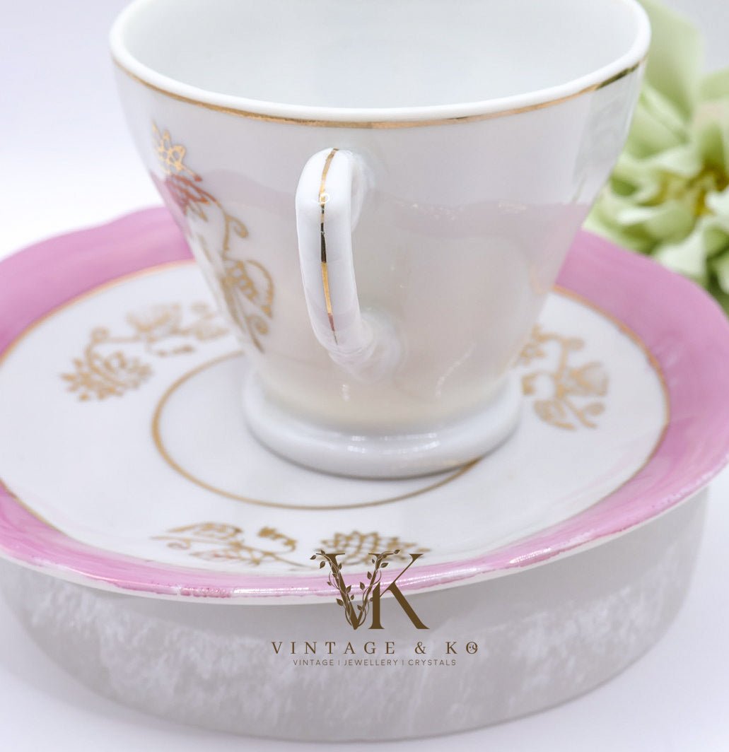 Japanese Victorian Pink & White Tea Cups and Saucer Set