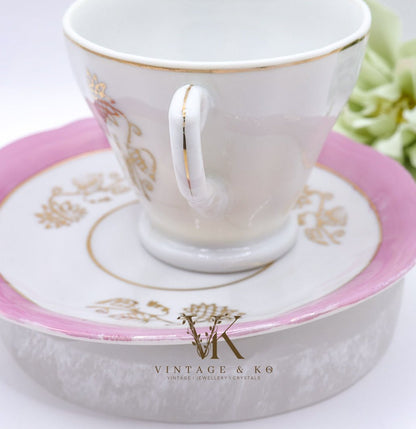 Japanese Victorian Pink & White Tea Cups and Saucer Set