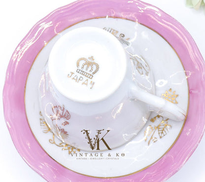 Japanese Victorian Pink & White Tea Cups and Saucer Set
