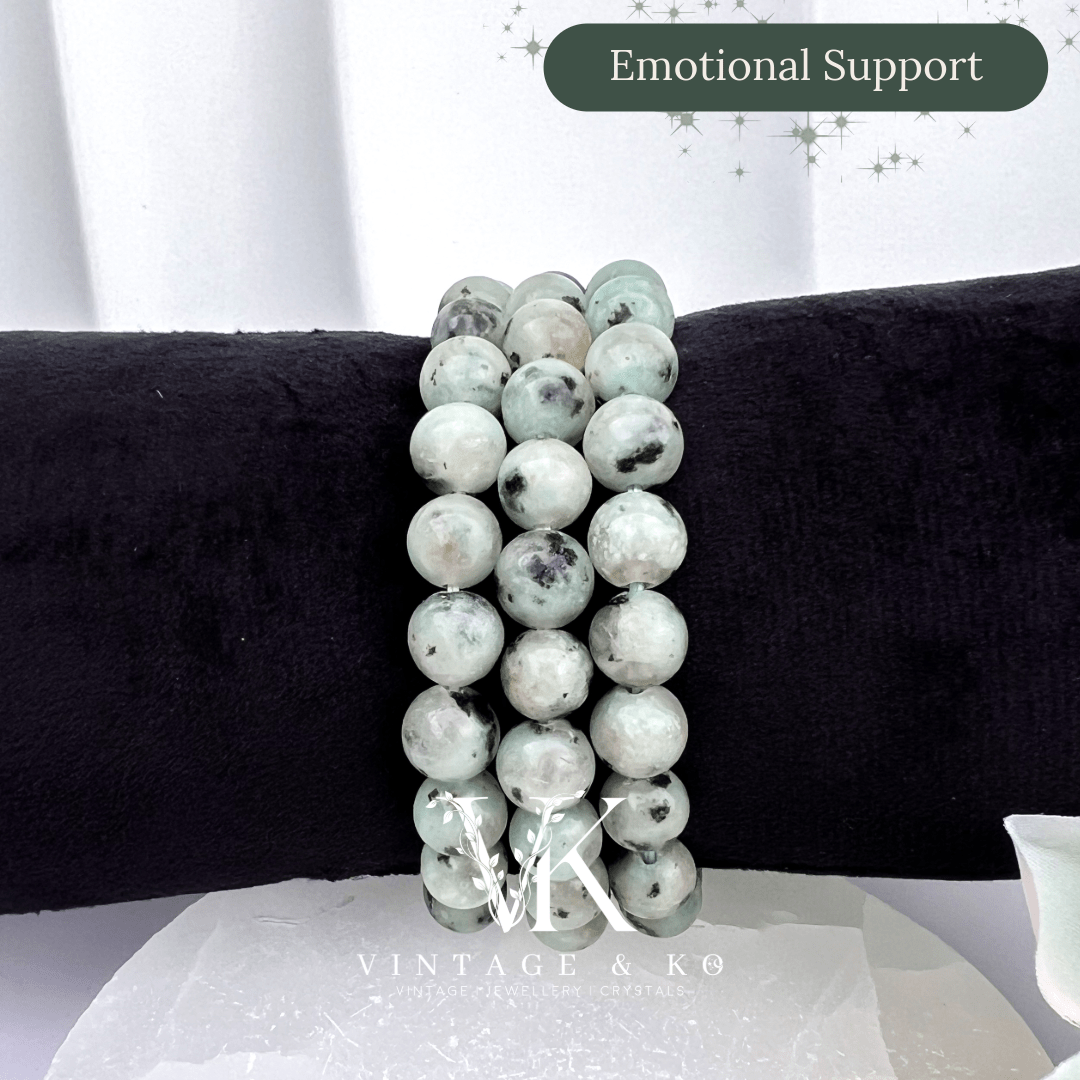 Kiwi Jasper 8mm Beaded Crystal stretch Bracelet