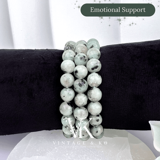 Kiwi Jasper 8mm Beaded Crystal stretch Bracelet