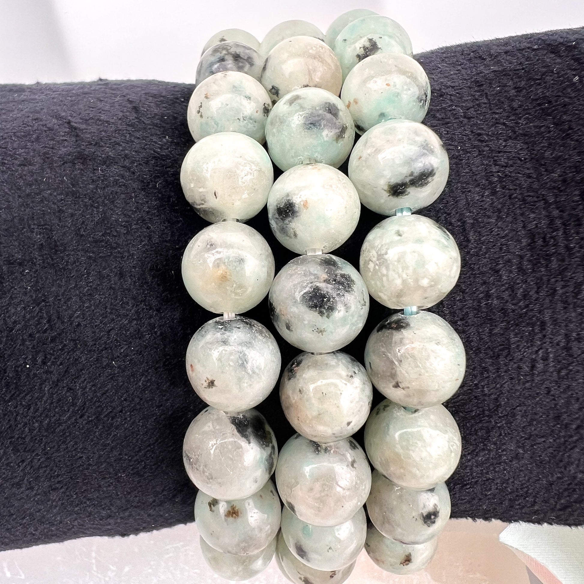 Kiwi Jasper 8mm Beaded Crystal stretch Bracelet