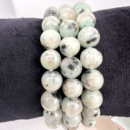 Kiwi Jasper 8mm Beaded Crystal stretch Bracelet