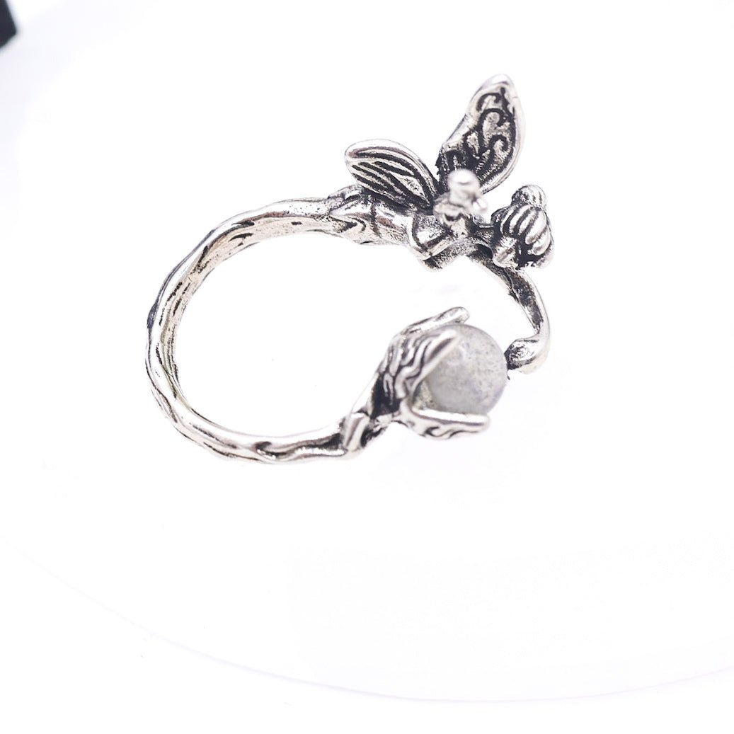 Labradorite Crystal Fairy Adjustable Ring | Stainless Steel