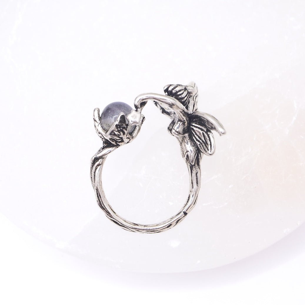 Labradorite Crystal Fairy Adjustable Ring | Stainless Steel