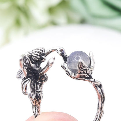 Labradorite Crystal Fairy Adjustable Ring | Stainless Steel