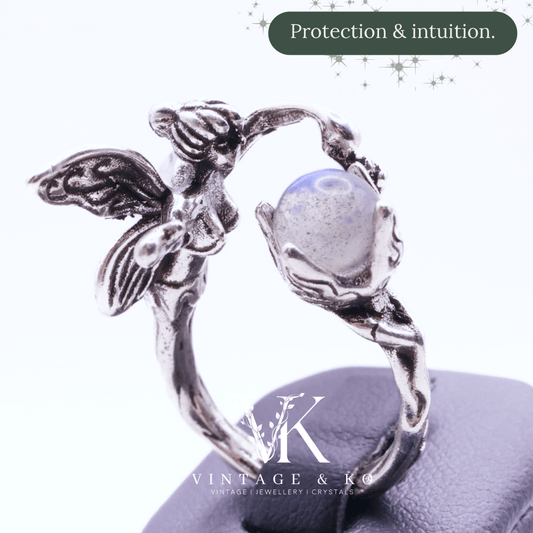 Labradorite Crystal Fairy Adjustable Ring | Stainless Steel