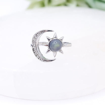 Labradorite Crystal Sun & Moon Adjustable Stainless Steel Ring