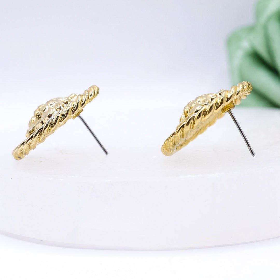 Large Lion Motif Stud Earrings | 10k Gold Plated