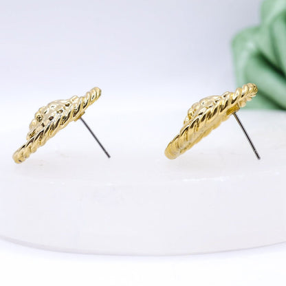 Large Lion Motif Stud Earrings | 10k Gold Plated