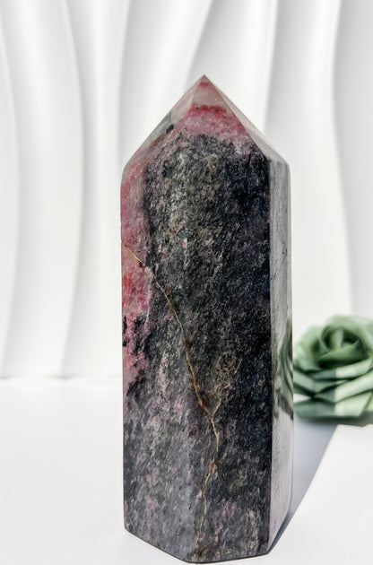 Madagascan Rhodonite with Quartz Tower | Large Size (Approx 16cm) 836g or 892g Imperfect