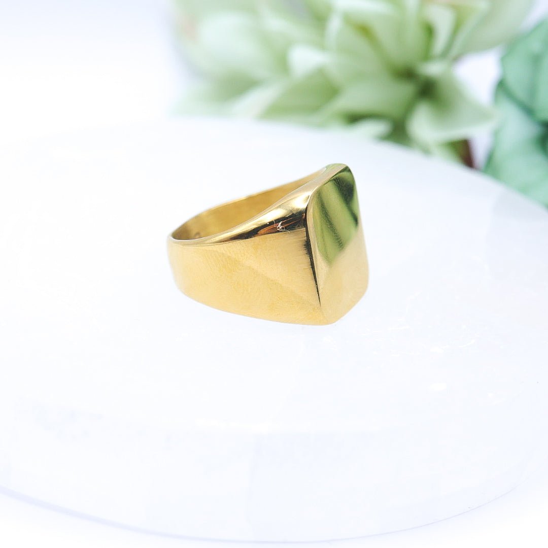 Mens Gold Toned Stainless Steel Signet Ring