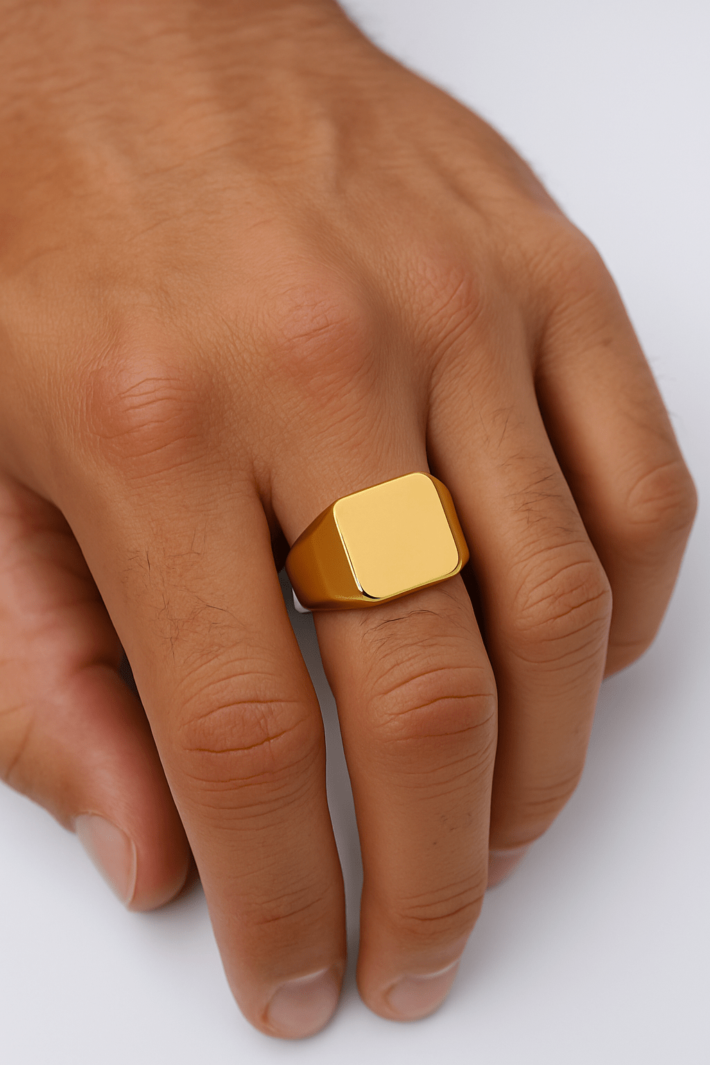 Mens Gold Toned Stainless Steel Signet Ring