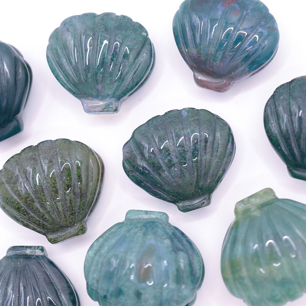 Mini Shell Crystal - Moss Agate/Sakura Agate Carving || Intuitively Chosen