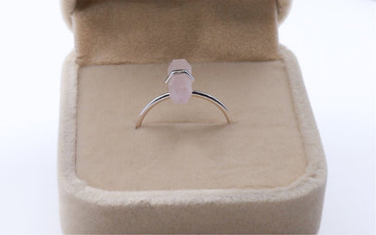 Minimalist 925 Quartz Crystal Ring – Rose or Clear Crystal – Gold or Silver Band – Sizes 5 to 7