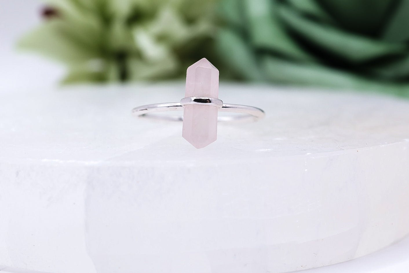 Minimalist 925 Quartz Crystal Ring – Rose or Clear Crystal – Gold or Silver Band – Sizes 5 to 7