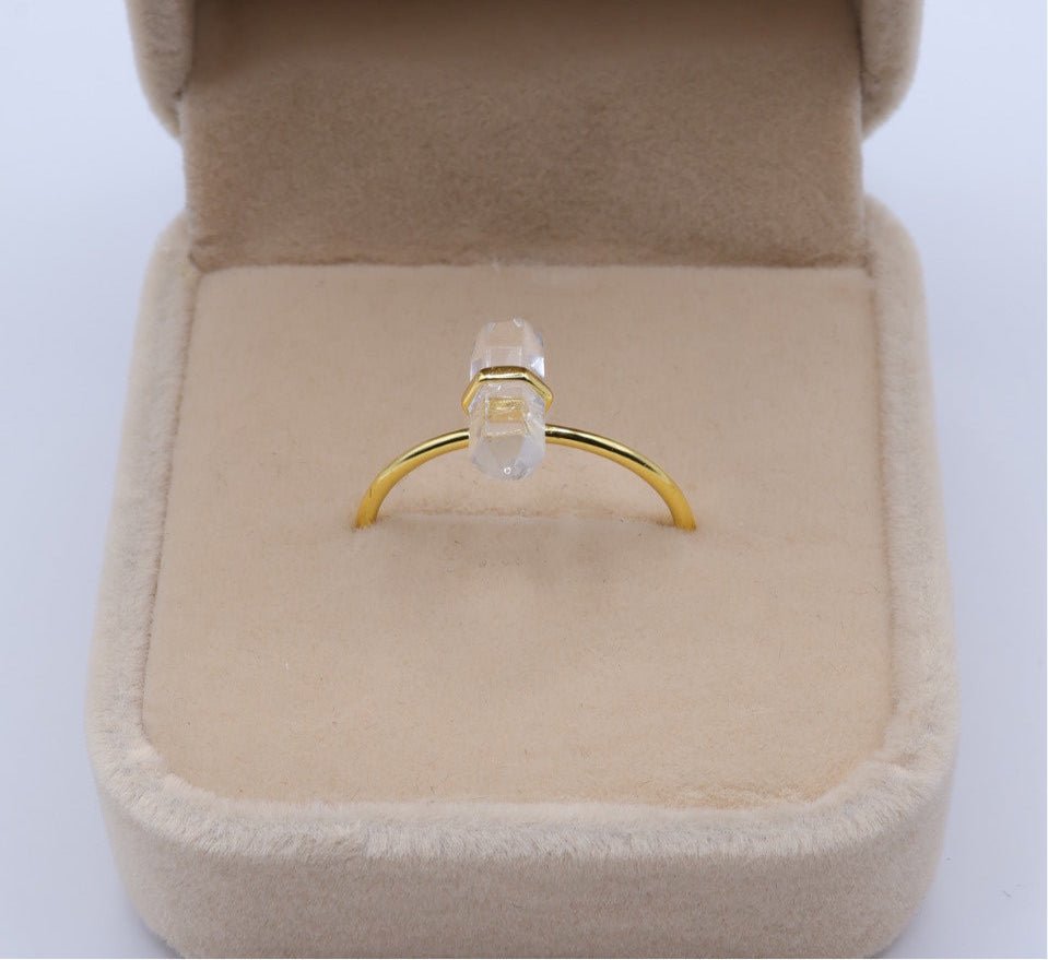 Minimalist 925 Quartz Crystal Ring – Rose or Clear Crystal – Gold or Silver Band – Sizes 5 to 7