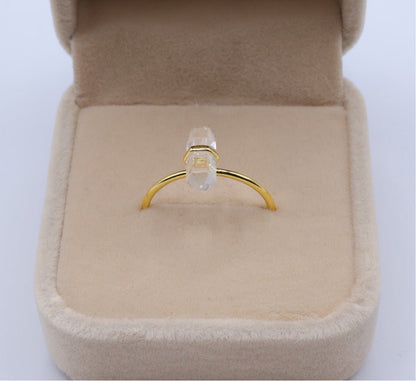 Minimalist 925 Quartz Crystal Ring – Rose or Clear Crystal – Gold or Silver Band – Sizes 5 to 7