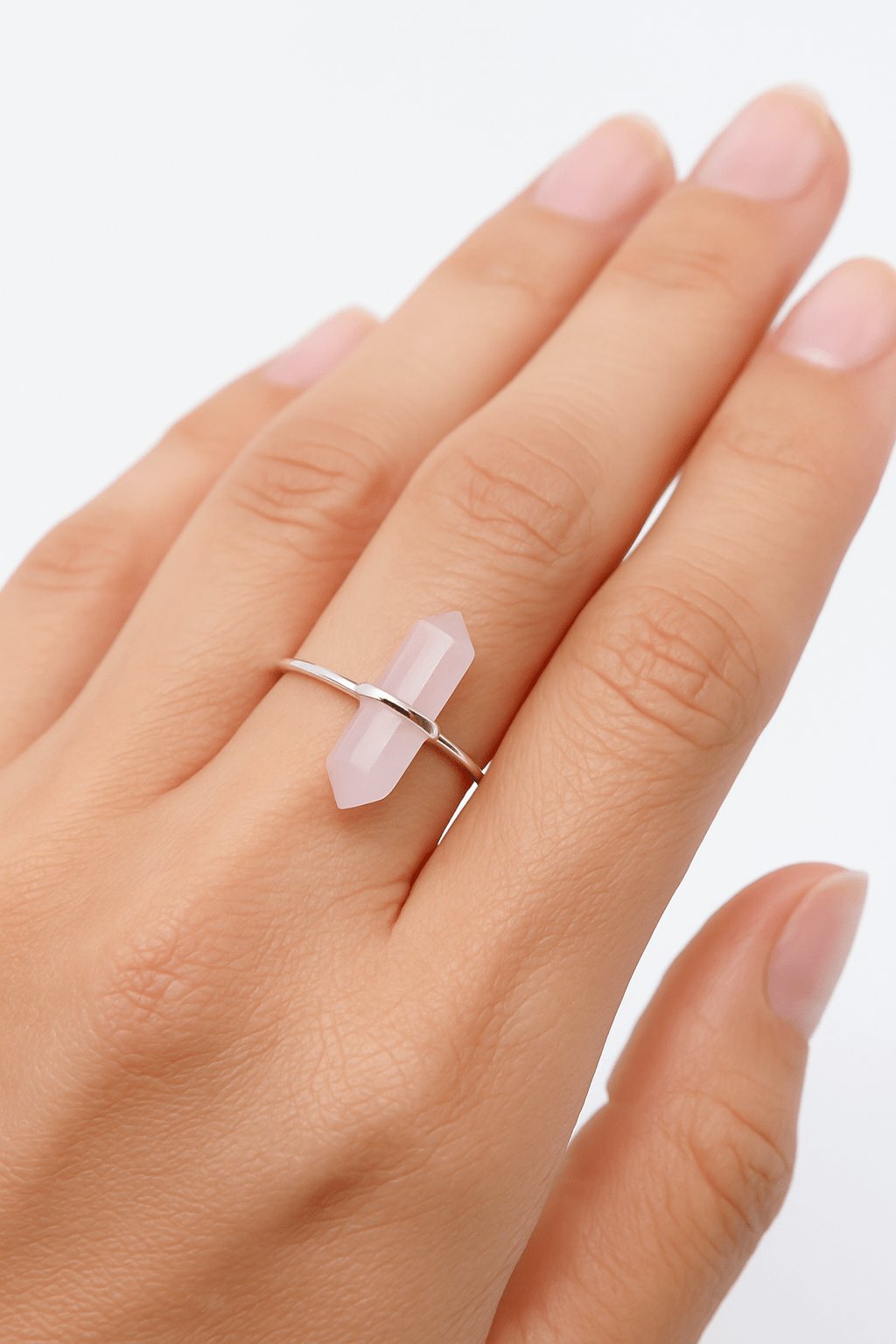 Minimalist 925 Quartz Crystal Ring – Rose or Clear Crystal – Gold or Silver Band – Sizes 5 to 7