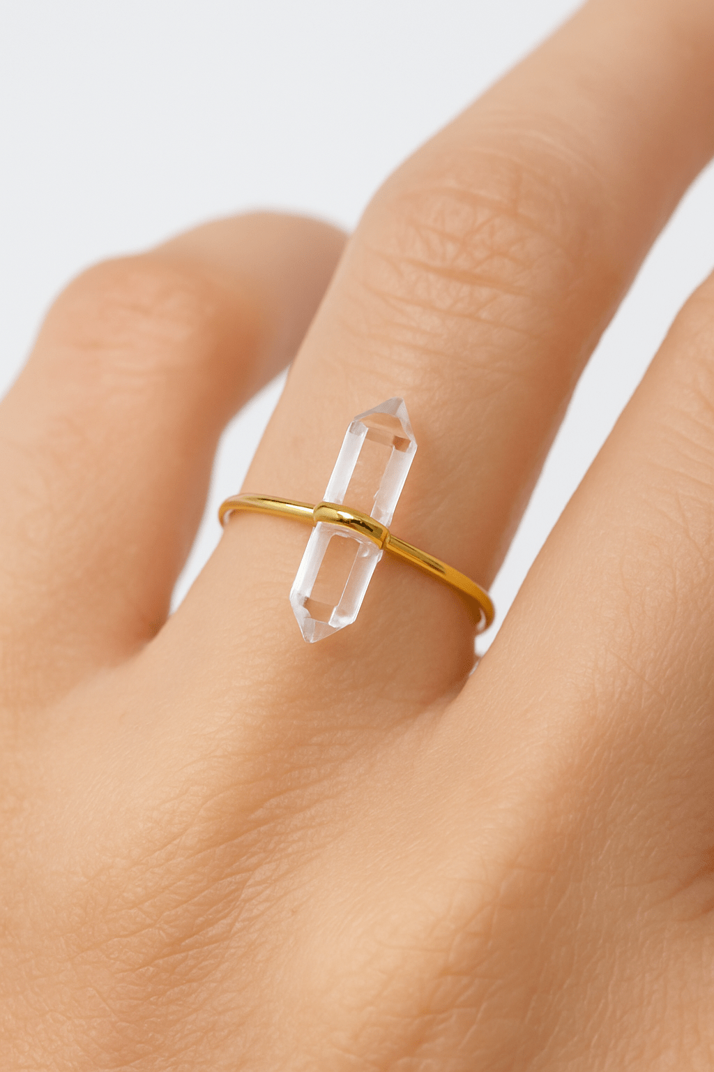 Minimalist 925 Quartz Crystal Ring – Rose or Clear Crystal – Gold or Silver Band – Sizes 5 to 7