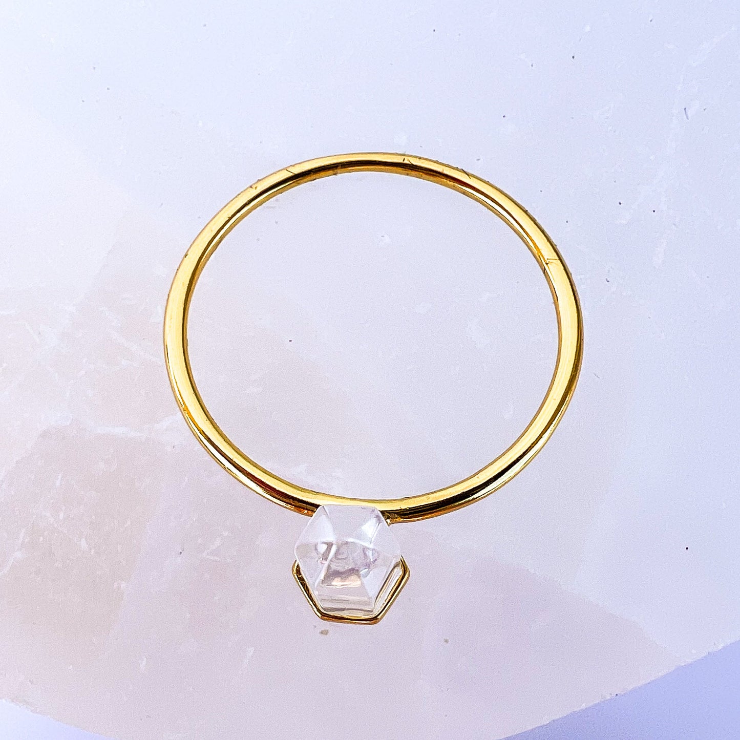 Minimalist 925 Quartz Crystal Ring – Rose or Clear Crystal – Gold or Silver Band – Sizes 5 to 7