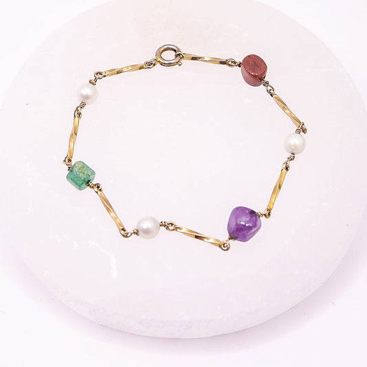 Minimalist Gold - tone Bracelet With Polished Gemstones