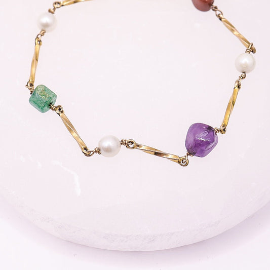 Minimalist Gold - tone Bracelet With Polished Gemstones