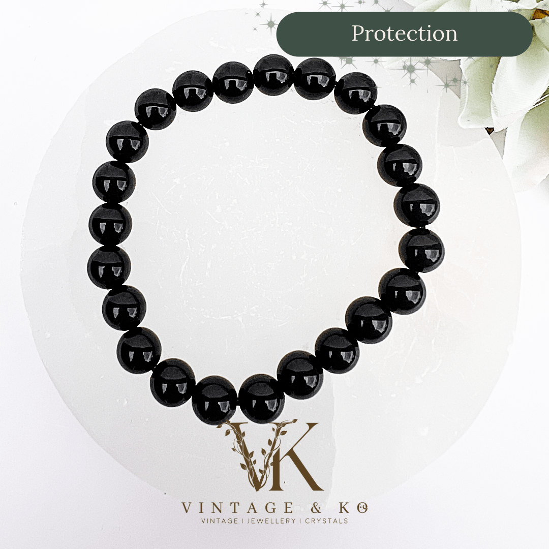 Obsidian 8mm Polished Beaded Stretch Crystal Bracelet