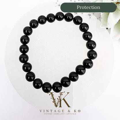 Obsidian 8mm Polished Beaded Stretch Crystal Bracelet
