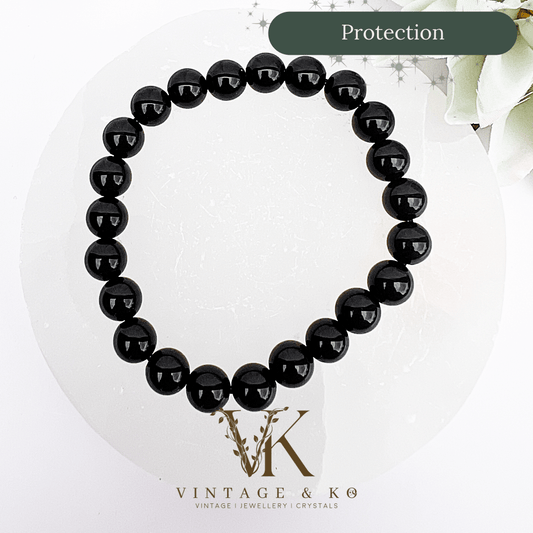 Obsidian 8mm Polished Beaded Stretch Crystal Bracelet