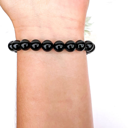 Obsidian 8mm Polished Beaded Stretch Crystal Bracelet