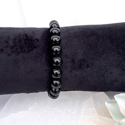 Obsidian 8mm Polished Beaded Stretch Crystal Bracelet