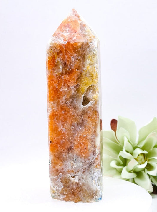 Orange Calcite/Apatite Crystal Point Medium Size 11cm | 2 222g